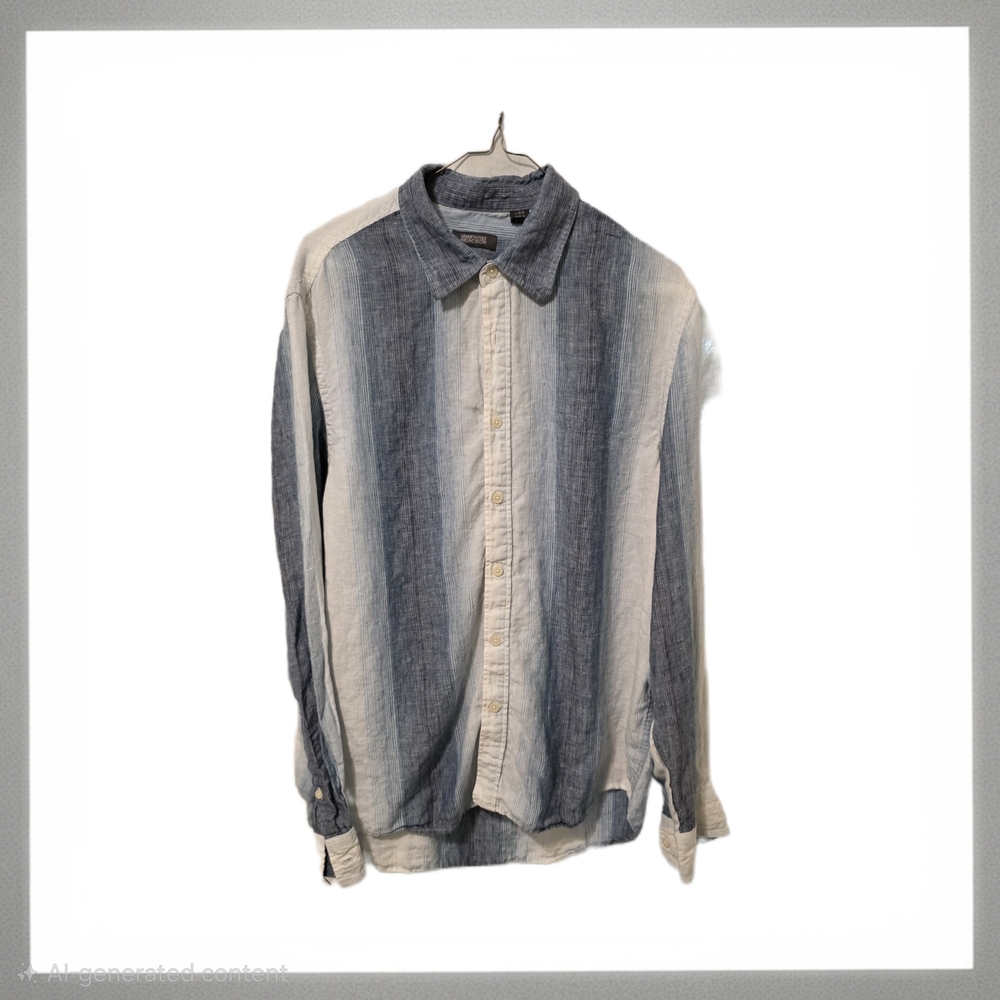 Kenneth Cole Reaction Blue and Cream Linen Button Down Shirt